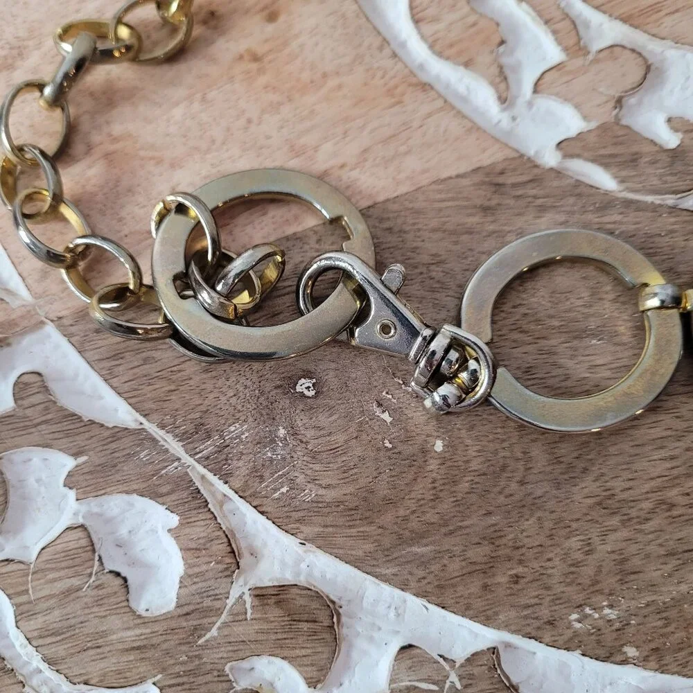 Vintage Gold-Tone Chain Link Belt With Circular Ring Accents & Clip Closure